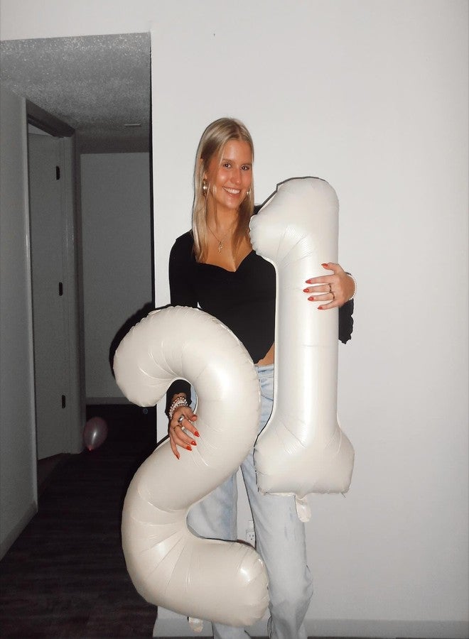 IWERP 10 Balloon Number, Cream Number 10th Birthday Balloons 40 Inch, 10 Years Old Cream Birthday Decorations for Boys Girls, 10th Anniversary Decorations - Image 2